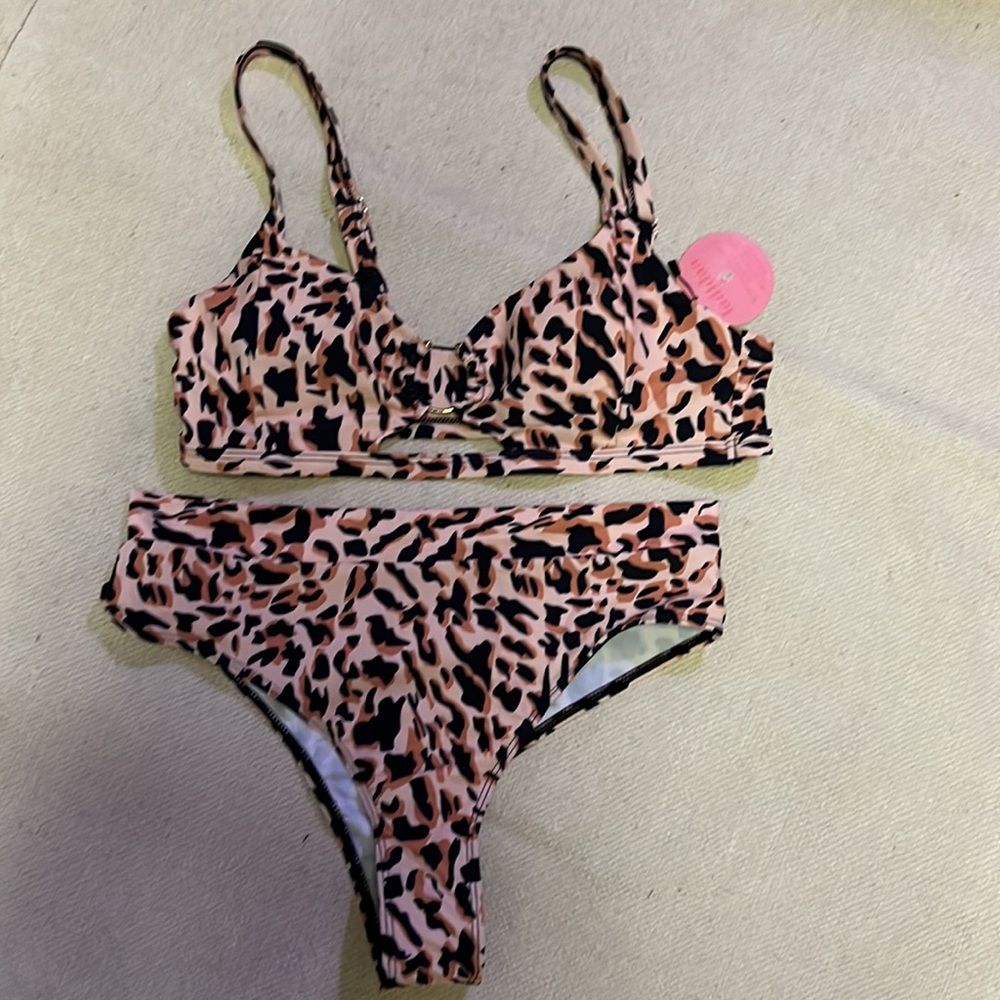 Boutique Leopard Print High Waisted Bikini Set Front Cutout L NWT - Picture 7 of 7